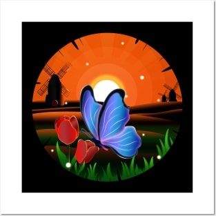 Butterfly And Tulip Posters and Art